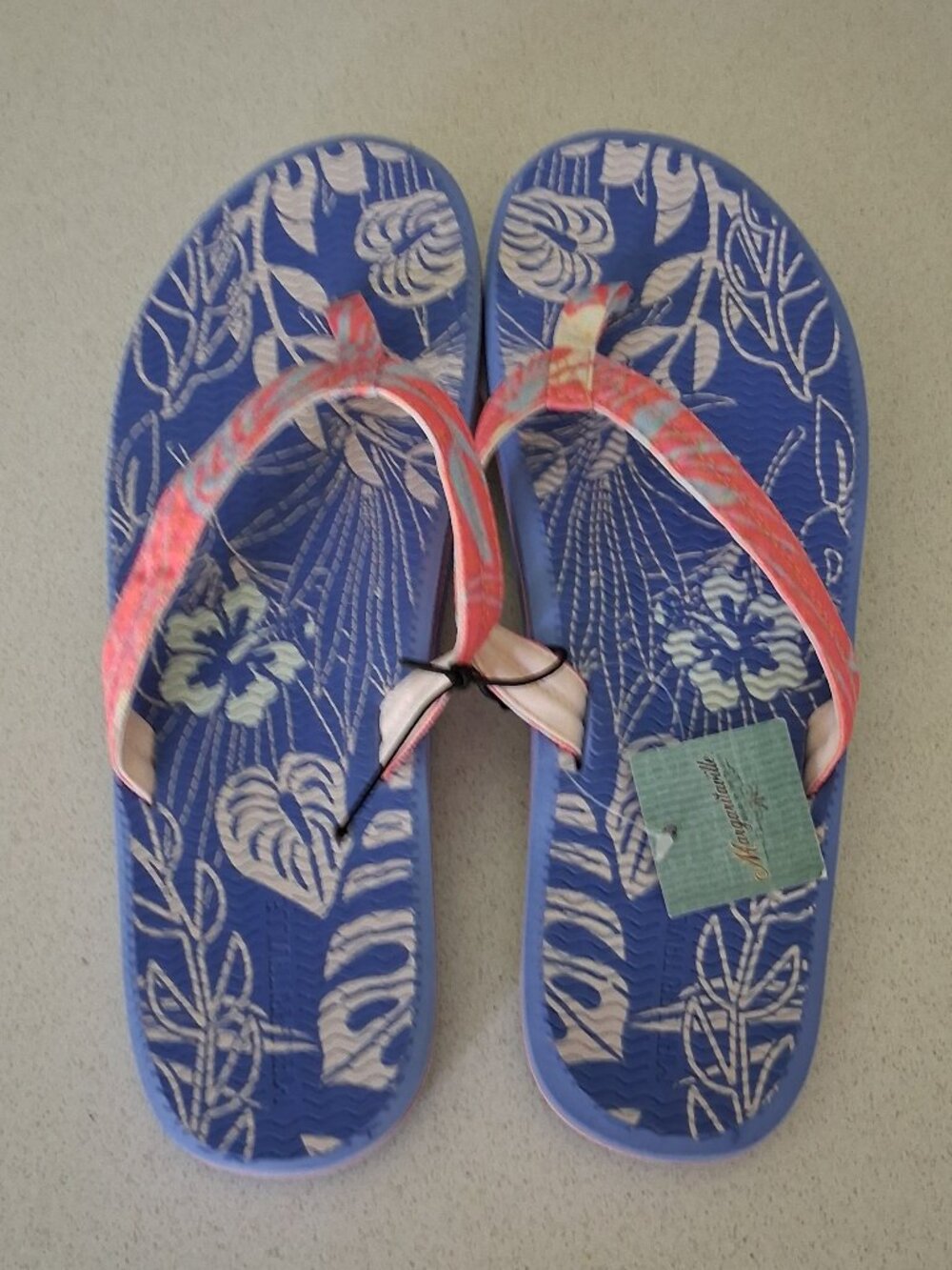 Margaritaville Purple/Pink Tropical Island Floral Cushioned Thong Sandals Sz 10